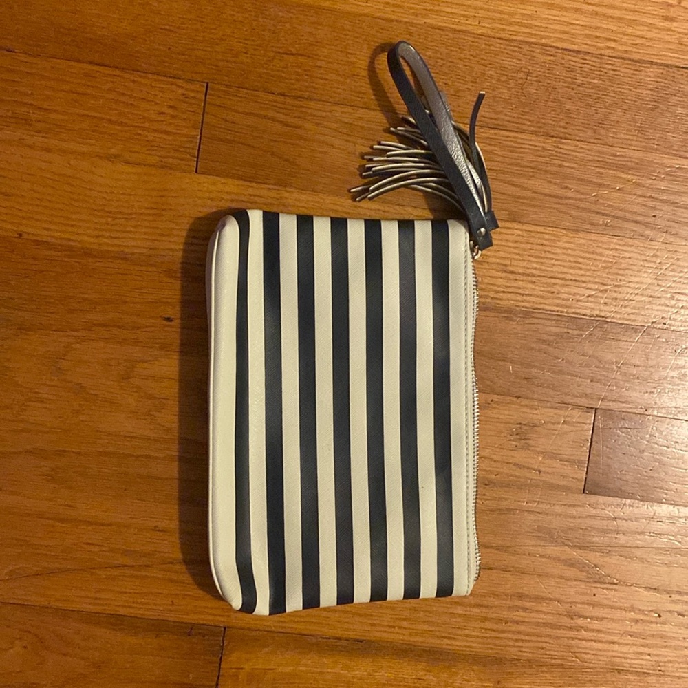 BANANA REPUBLIC Navy and White Striped Clutch Wristlet with Tassel